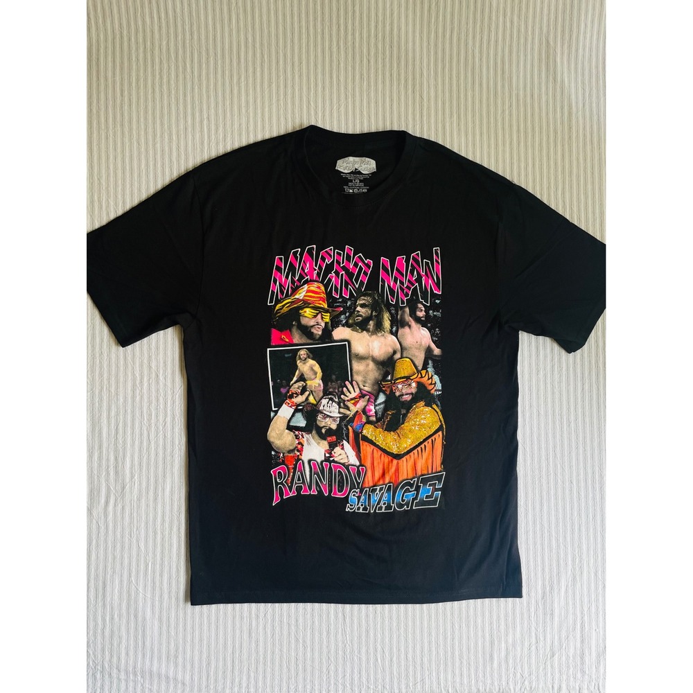Macho Man Randy Savage Graphic T-Shirt Mens Large Black WWE Wrestling Tee